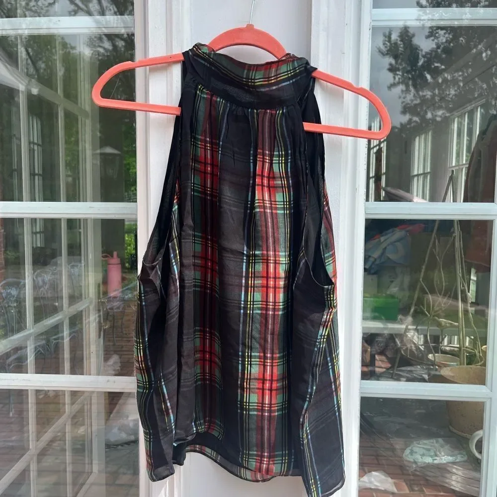 J Crew Halter Top with Neck Tie in Stewart Tartan Chiffon Blend NWT - Picture 5 of 9